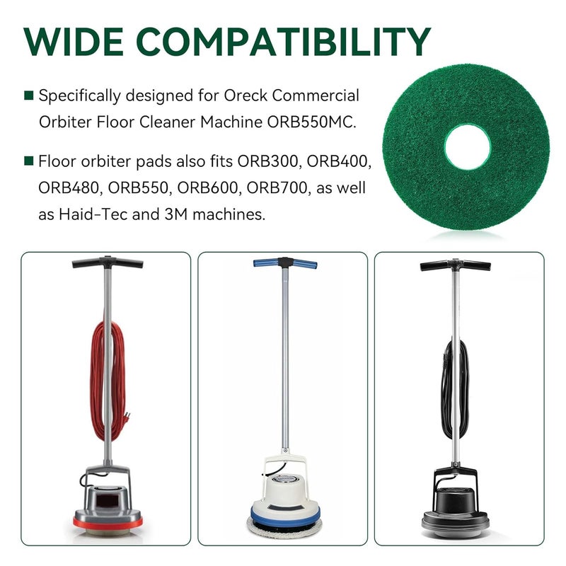 KEYDINHT 437.056 Cleaning Orbiter Pads for 550Mc Orbiter Hard Floor Machine, 12" Commercial Floor Scrubber Pads Polish Pads -to Daily Heavy-Duty Cleaning and Light Stripping, Non Woven, Greens, 2 PC - Image 2